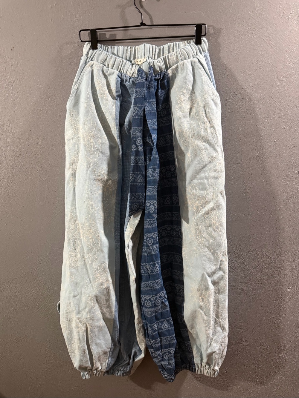 POL Pale Blue Joggers with Navy Patterned Panel